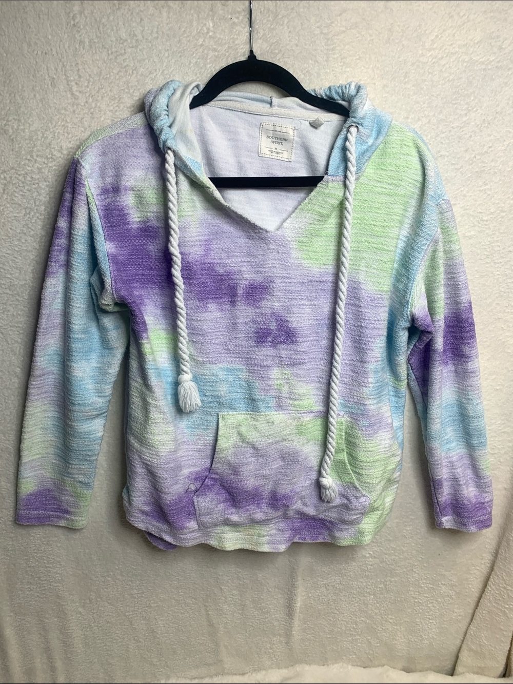 Pastel Tie-Dye V-Neck Hoodie - Purple, Blue & Green